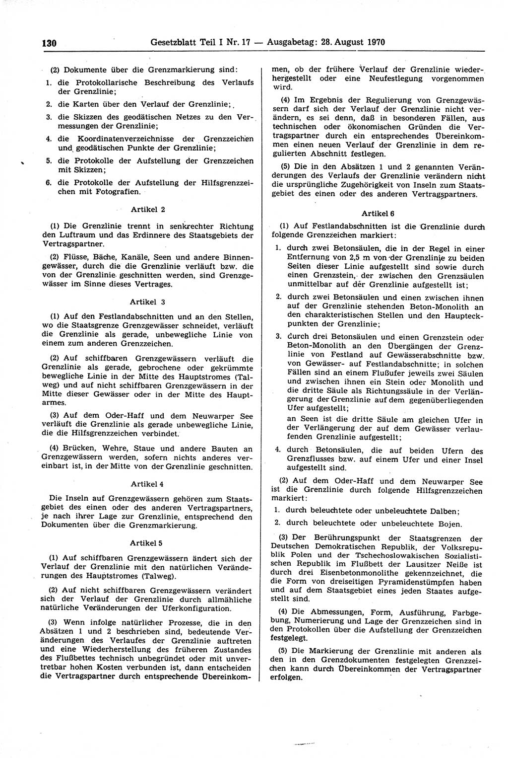 Gesetzblatt (GBl.) der Deutschen Demokratischen Republik (DDR) Teil Ⅰ 1970, Seite 130 (GBl. DDR Ⅰ 1970, S. 130)