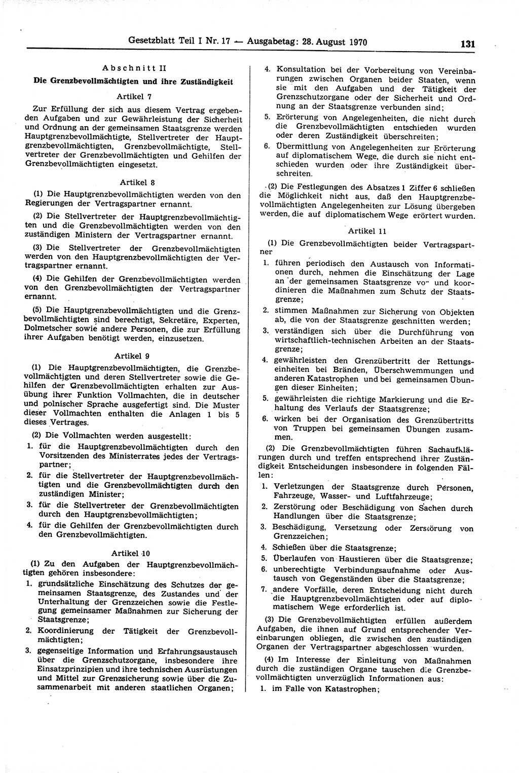 Gesetzblatt (GBl.) der Deutschen Demokratischen Republik (DDR) Teil Ⅰ 1970, Seite 131 (GBl. DDR Ⅰ 1970, S. 131)