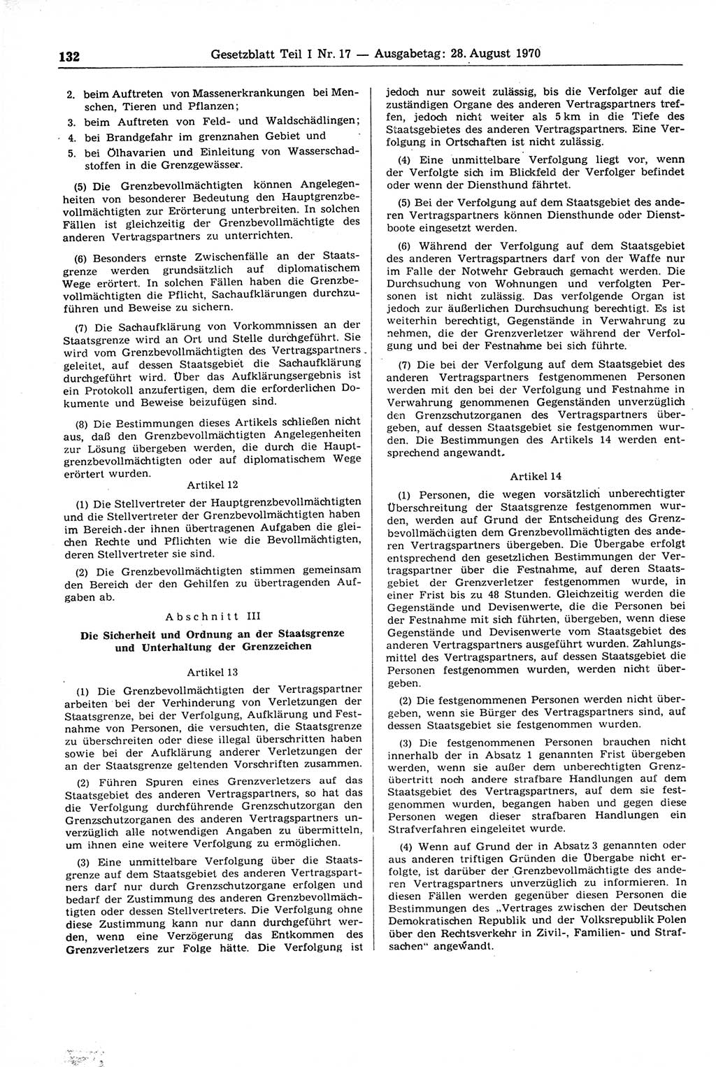 Gesetzblatt (GBl.) der Deutschen Demokratischen Republik (DDR) Teil Ⅰ 1970, Seite 132 (GBl. DDR Ⅰ 1970, S. 132)