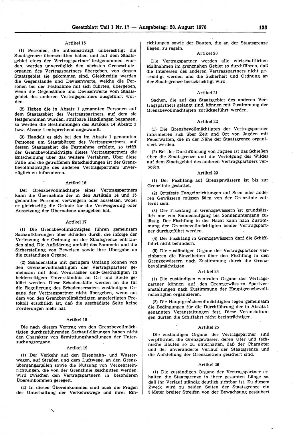 Gesetzblatt (GBl.) der Deutschen Demokratischen Republik (DDR) Teil Ⅰ 1970, Seite 133 (GBl. DDR Ⅰ 1970, S. 133)