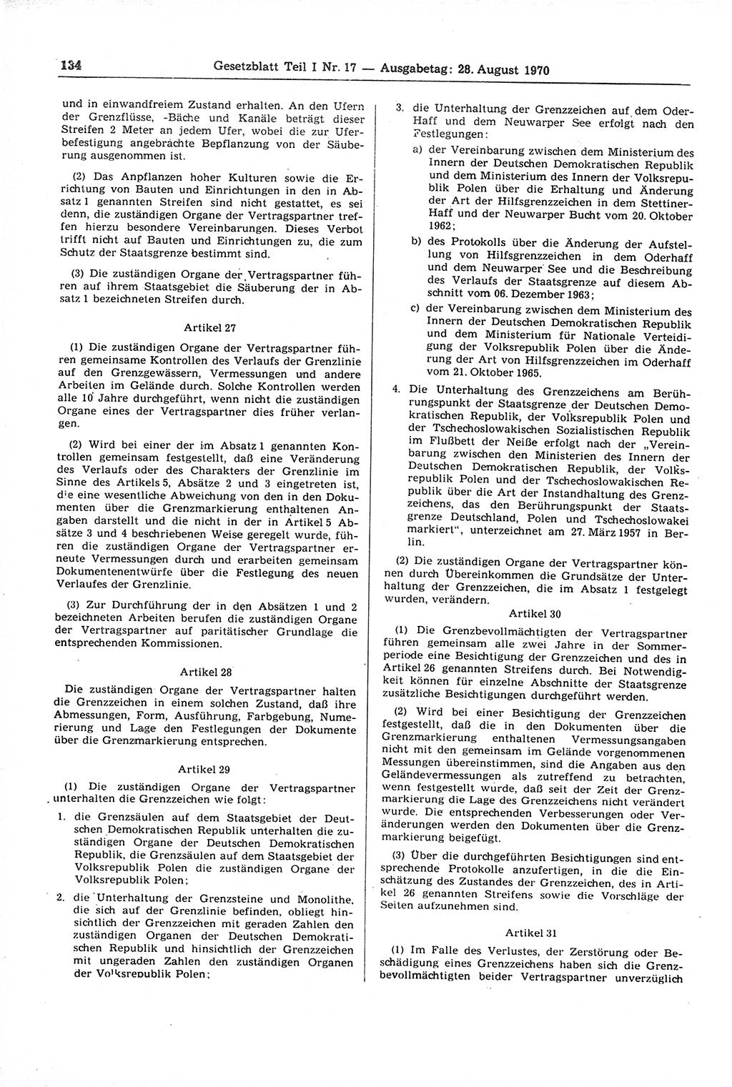 Gesetzblatt (GBl.) der Deutschen Demokratischen Republik (DDR) Teil Ⅰ 1970, Seite 134 (GBl. DDR Ⅰ 1970, S. 134)