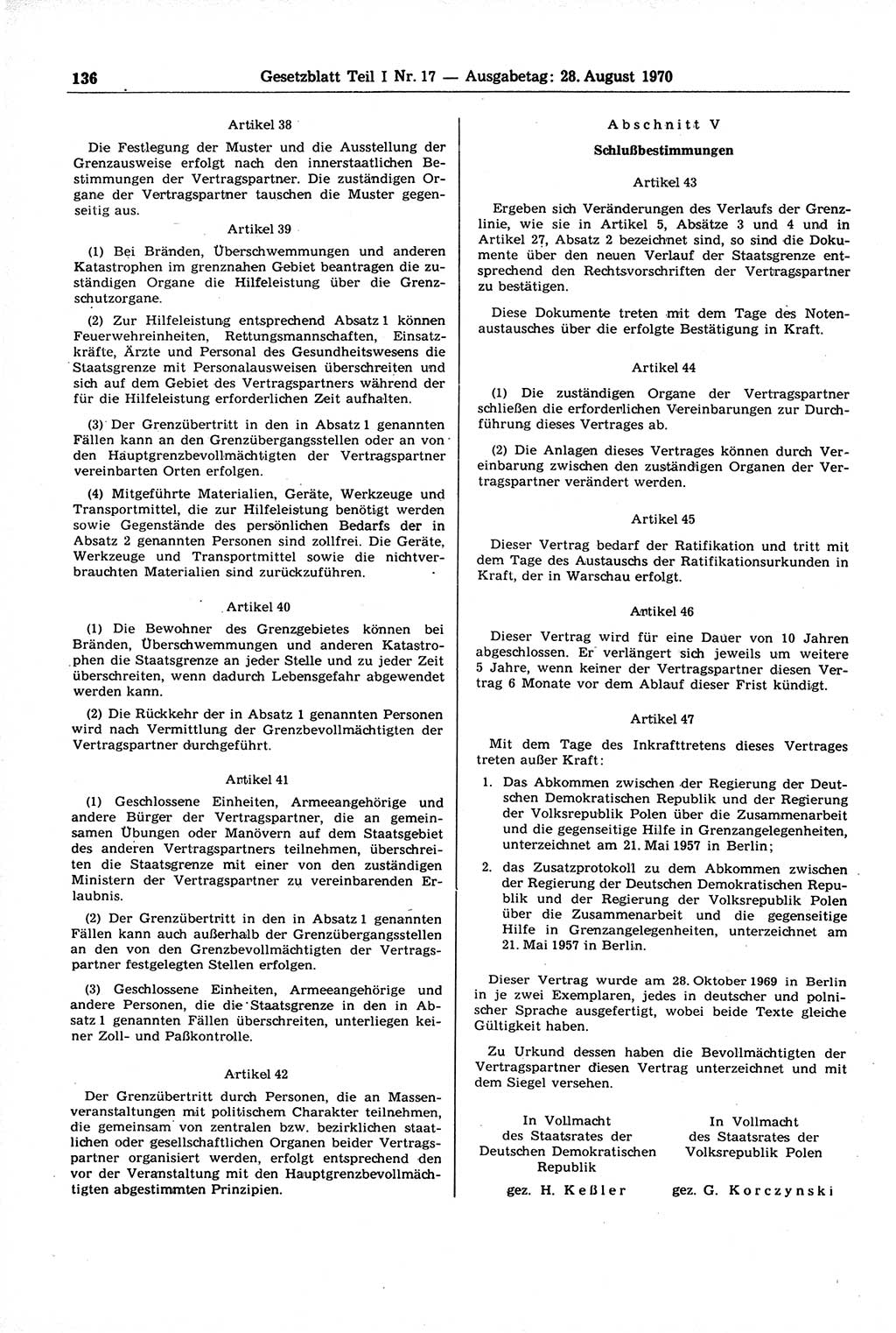 Gesetzblatt (GBl.) der Deutschen Demokratischen Republik (DDR) Teil Ⅰ 1970, Seite 136 (GBl. DDR Ⅰ 1970, S. 136)