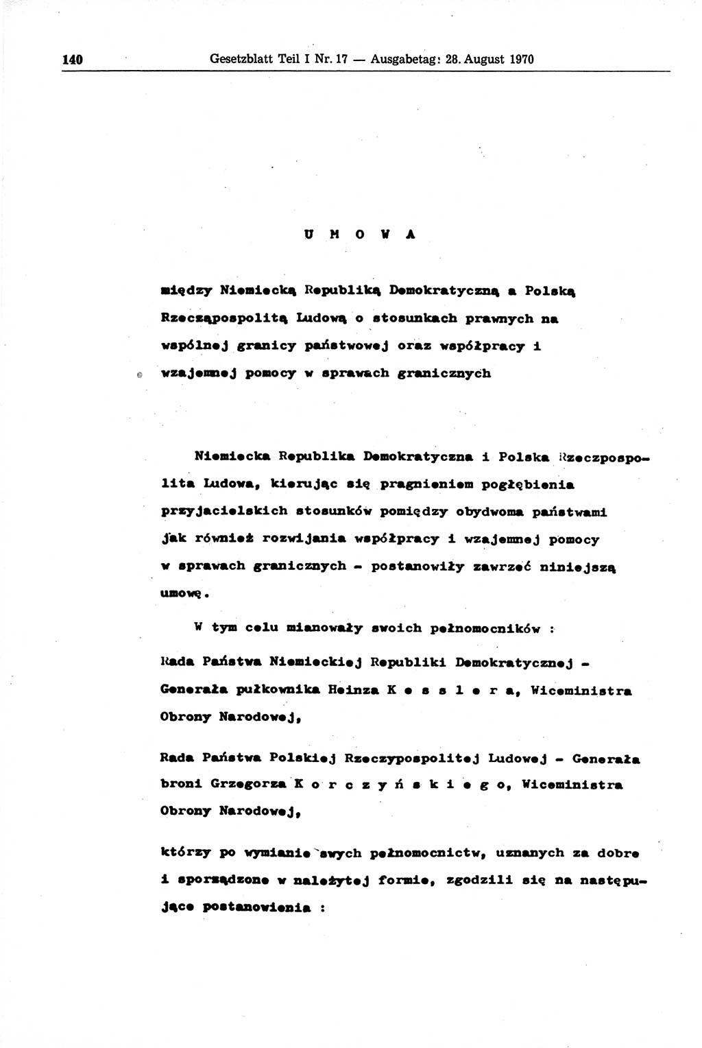 Gesetzblatt (GBl.) der Deutschen Demokratischen Republik (DDR) Teil Ⅰ 1970, Seite 140 (GBl. DDR Ⅰ 1970, S. 140)