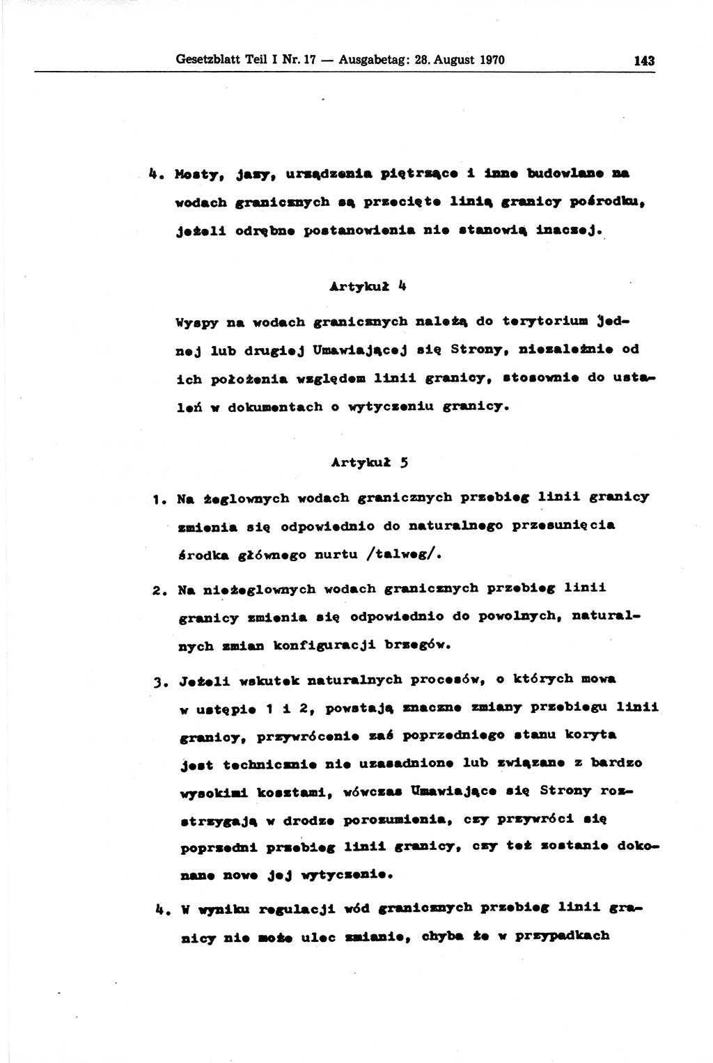 Gesetzblatt (GBl.) der Deutschen Demokratischen Republik (DDR) Teil Ⅰ 1970, Seite 143 (GBl. DDR Ⅰ 1970, S. 143)