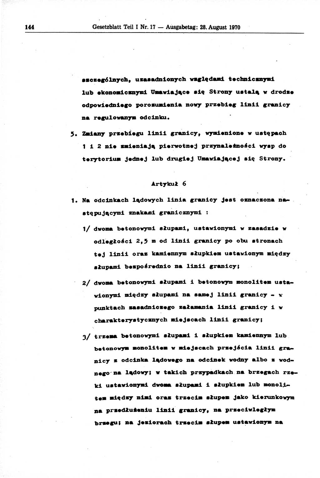 Gesetzblatt (GBl.) der Deutschen Demokratischen Republik (DDR) Teil Ⅰ 1970, Seite 144 (GBl. DDR Ⅰ 1970, S. 144)