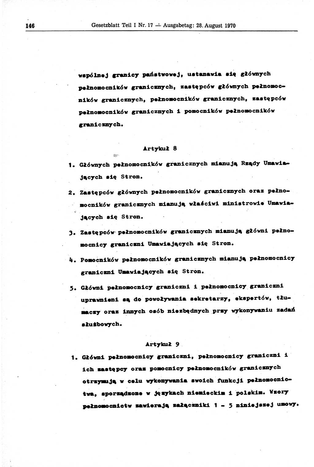 Gesetzblatt (GBl.) der Deutschen Demokratischen Republik (DDR) Teil Ⅰ 1970, Seite 146 (GBl. DDR Ⅰ 1970, S. 146)