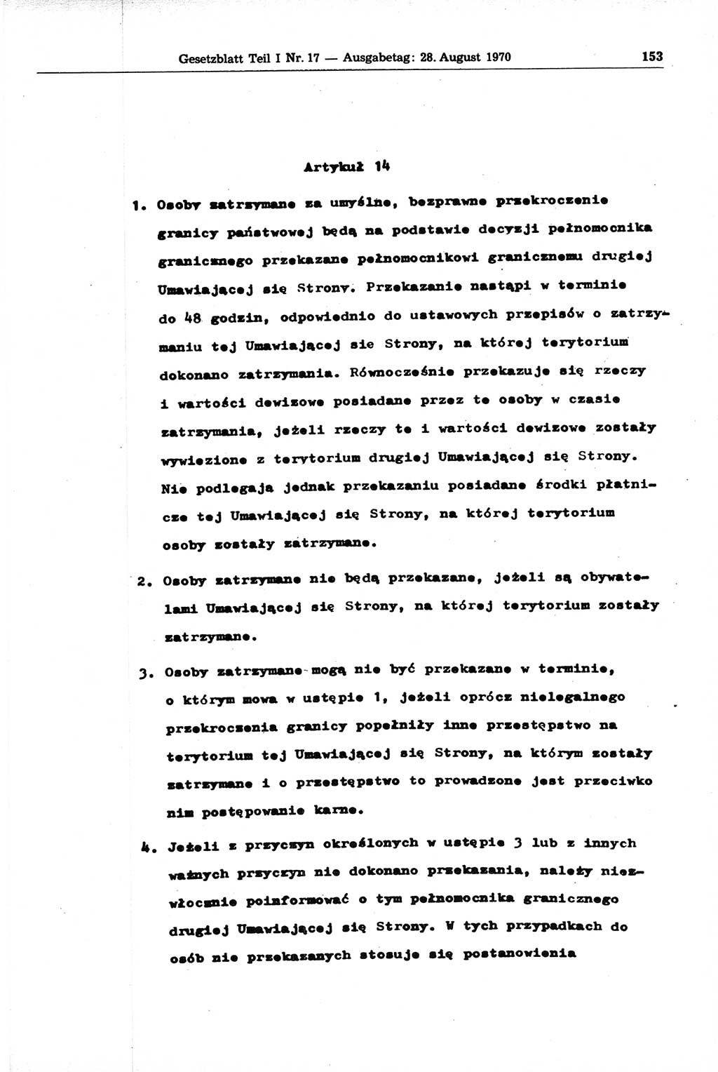 Gesetzblatt (GBl.) der Deutschen Demokratischen Republik (DDR) Teil Ⅰ 1970, Seite 153 (GBl. DDR Ⅰ 1970, S. 153)