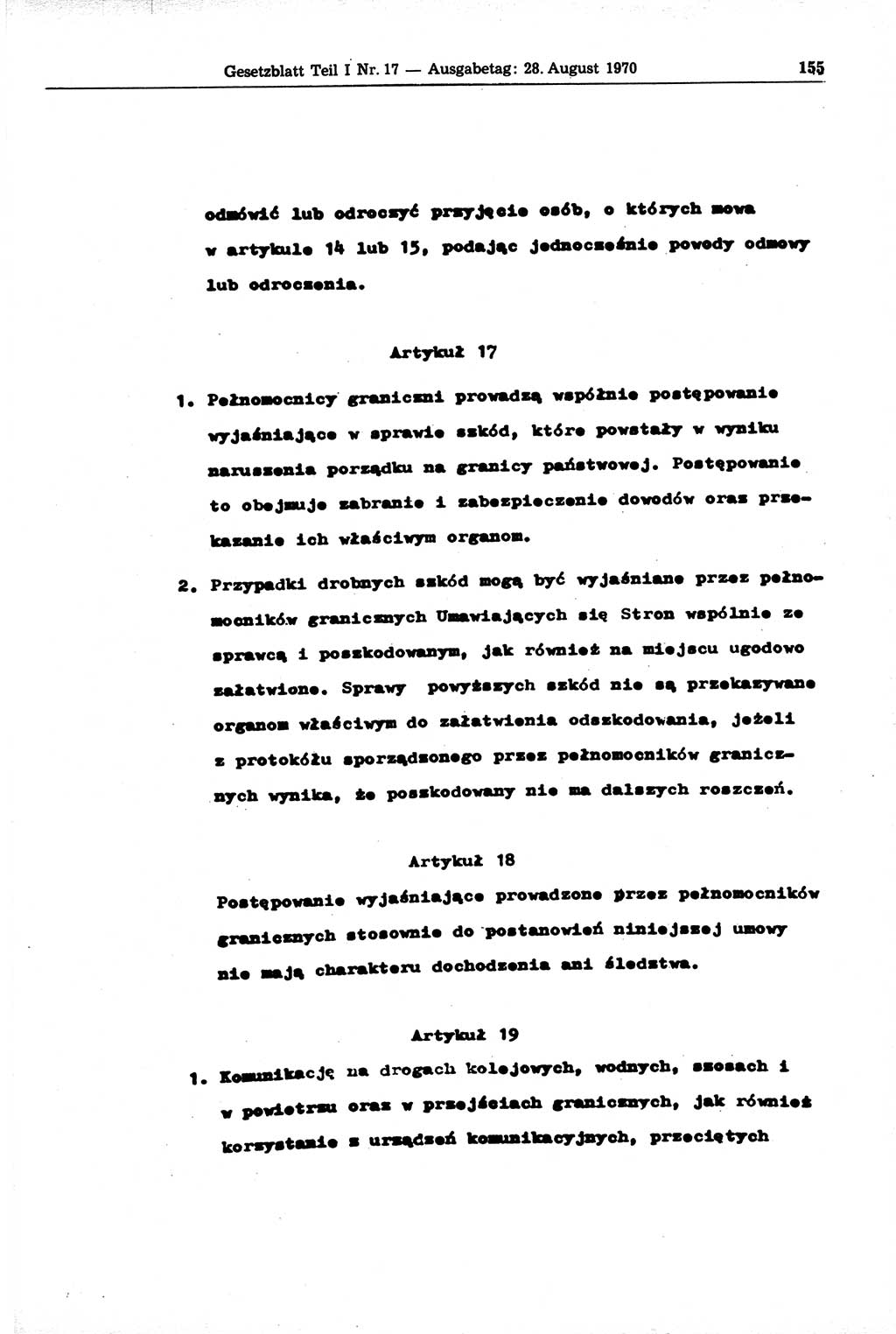 Gesetzblatt (GBl.) der Deutschen Demokratischen Republik (DDR) Teil Ⅰ 1970, Seite 155 (GBl. DDR Ⅰ 1970, S. 155)