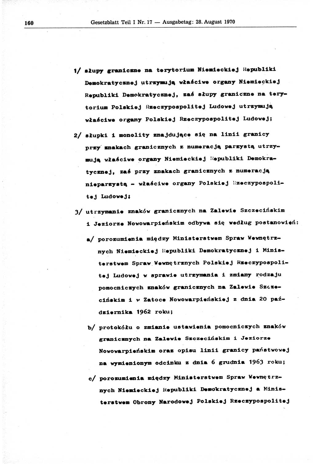 Gesetzblatt (GBl.) der Deutschen Demokratischen Republik (DDR) Teil Ⅰ 1970, Seite 160 (GBl. DDR Ⅰ 1970, S. 160)