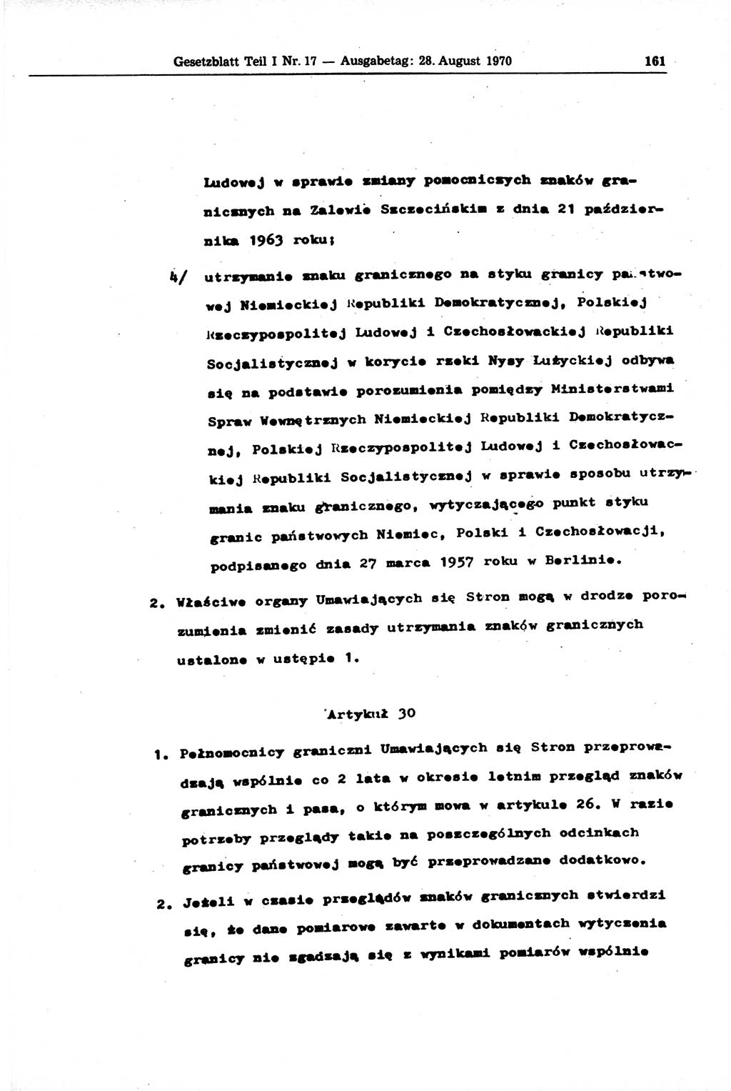 Gesetzblatt (GBl.) der Deutschen Demokratischen Republik (DDR) Teil Ⅰ 1970, Seite 161 (GBl. DDR Ⅰ 1970, S. 161)
