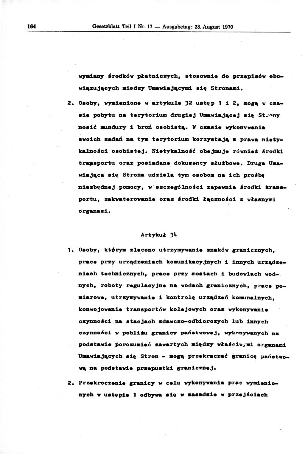 Gesetzblatt (GBl.) der Deutschen Demokratischen Republik (DDR) Teil Ⅰ 1970, Seite 164 (GBl. DDR Ⅰ 1970, S. 164)