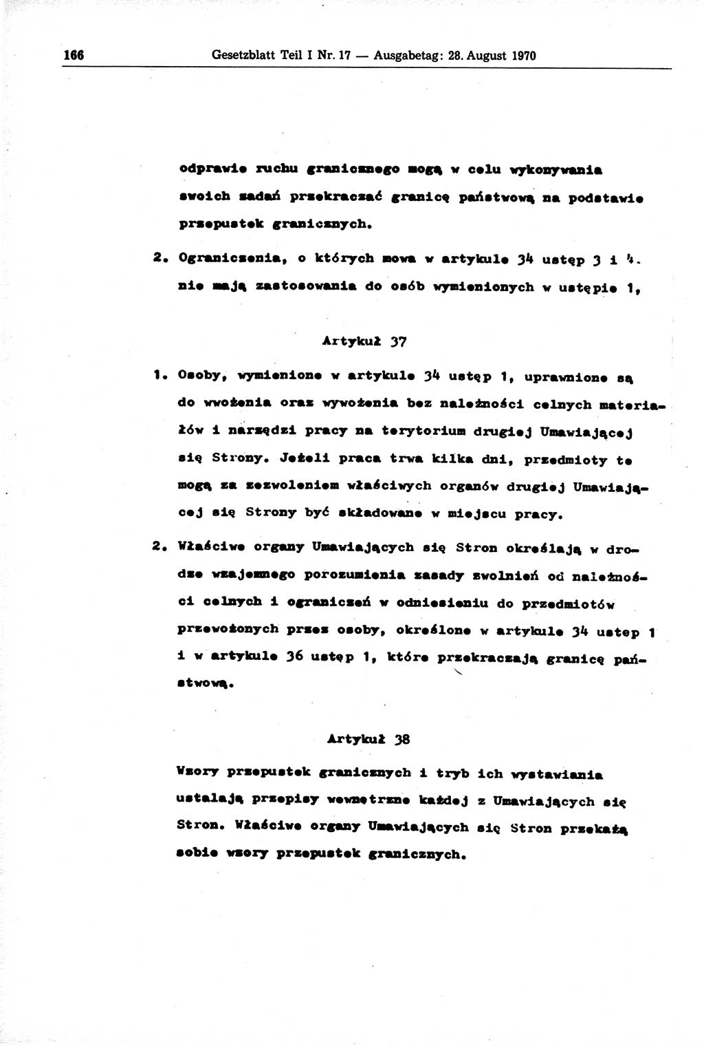 Gesetzblatt (GBl.) der Deutschen Demokratischen Republik (DDR) Teil Ⅰ 1970, Seite 166 (GBl. DDR Ⅰ 1970, S. 166)