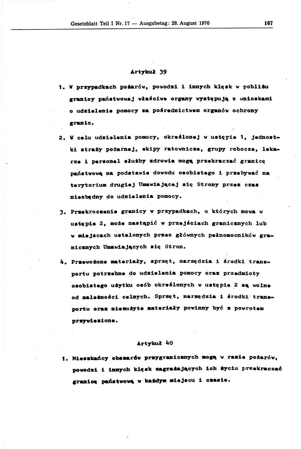 Gesetzblatt (GBl.) der Deutschen Demokratischen Republik (DDR) Teil Ⅰ 1970, Seite 167 (GBl. DDR Ⅰ 1970, S. 167)