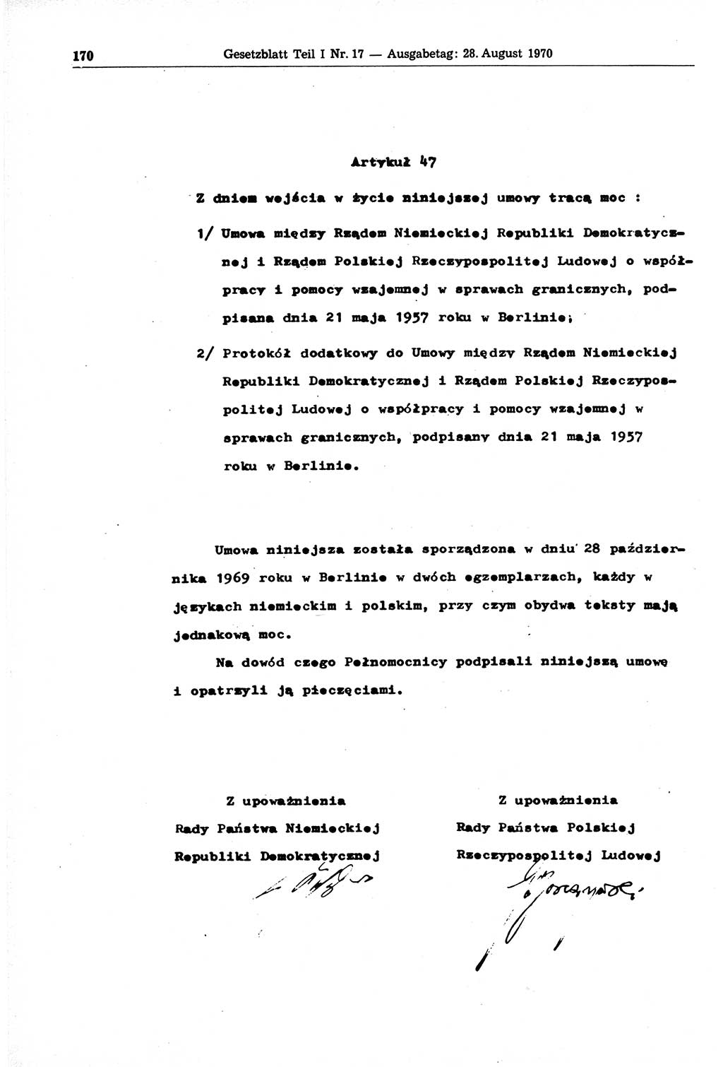 Gesetzblatt (GBl.) der Deutschen Demokratischen Republik (DDR) Teil Ⅰ 1970, Seite 170 (GBl. DDR Ⅰ 1970, S. 170)