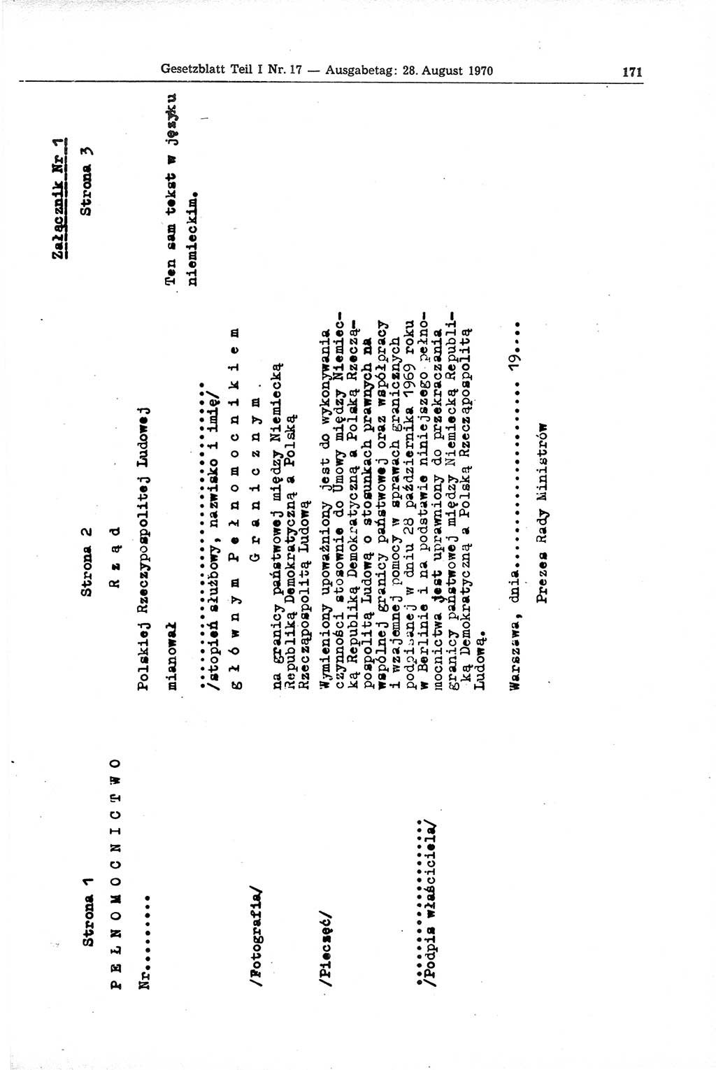 Gesetzblatt (GBl.) der Deutschen Demokratischen Republik (DDR) Teil Ⅰ 1970, Seite 171 (GBl. DDR Ⅰ 1970, S. 171)