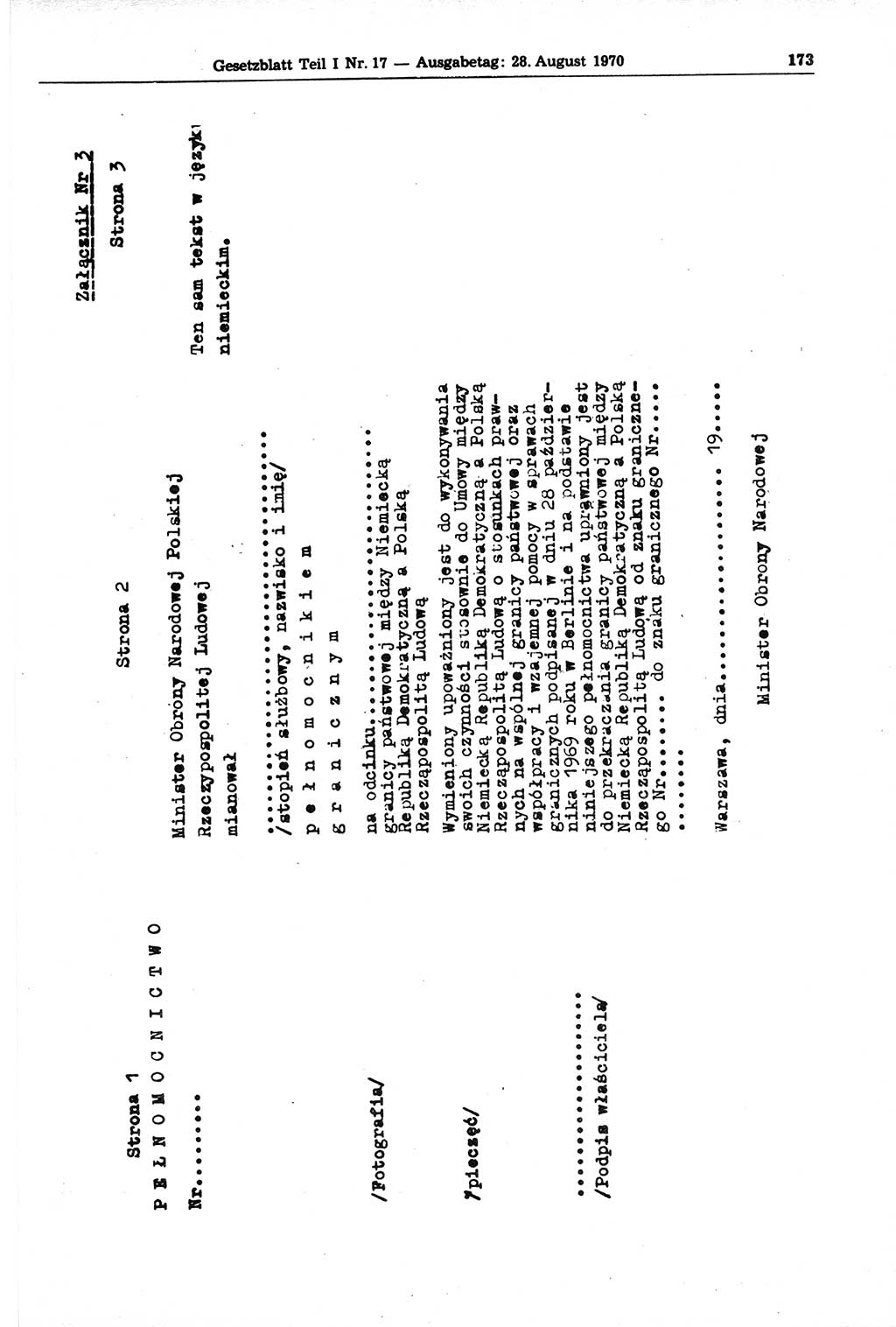 Gesetzblatt (GBl.) der Deutschen Demokratischen Republik (DDR) Teil Ⅰ 1970, Seite 173 (GBl. DDR Ⅰ 1970, S. 173)