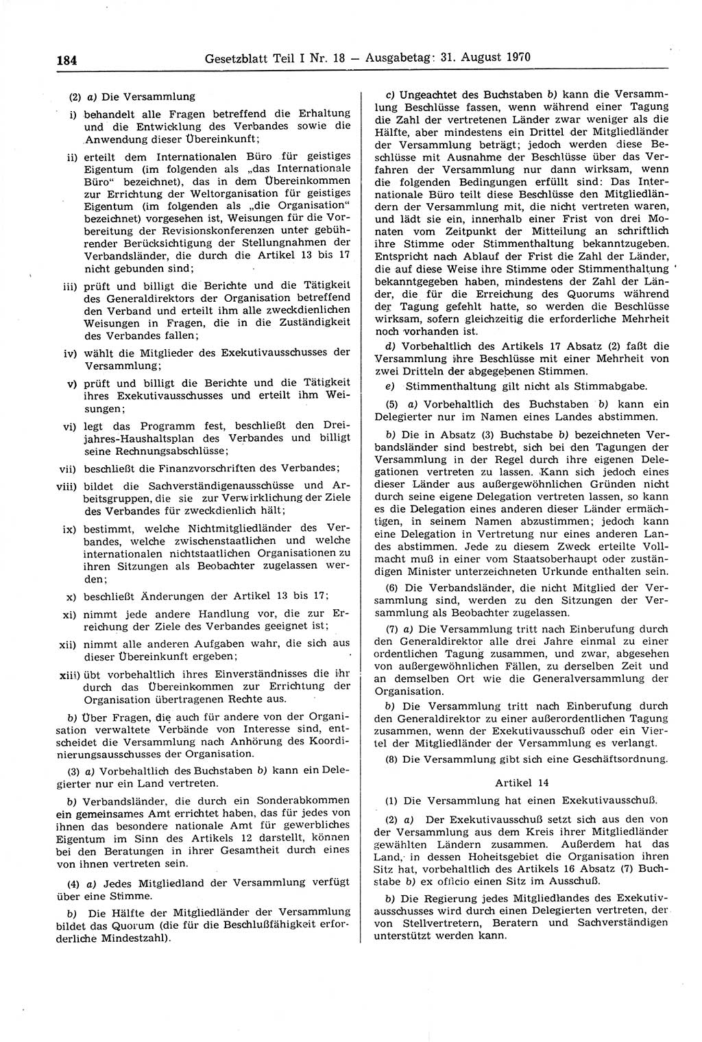 Gesetzblatt (GBl.) der Deutschen Demokratischen Republik (DDR) Teil Ⅰ 1970, Seite 184 (GBl. DDR Ⅰ 1970, S. 184)