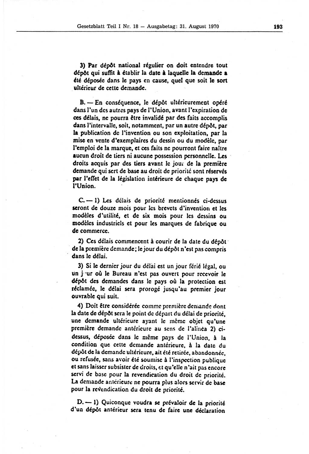 Gesetzblatt (GBl.) der Deutschen Demokratischen Republik (DDR) Teil Ⅰ 1970, Seite 193 (GBl. DDR Ⅰ 1970, S. 193)