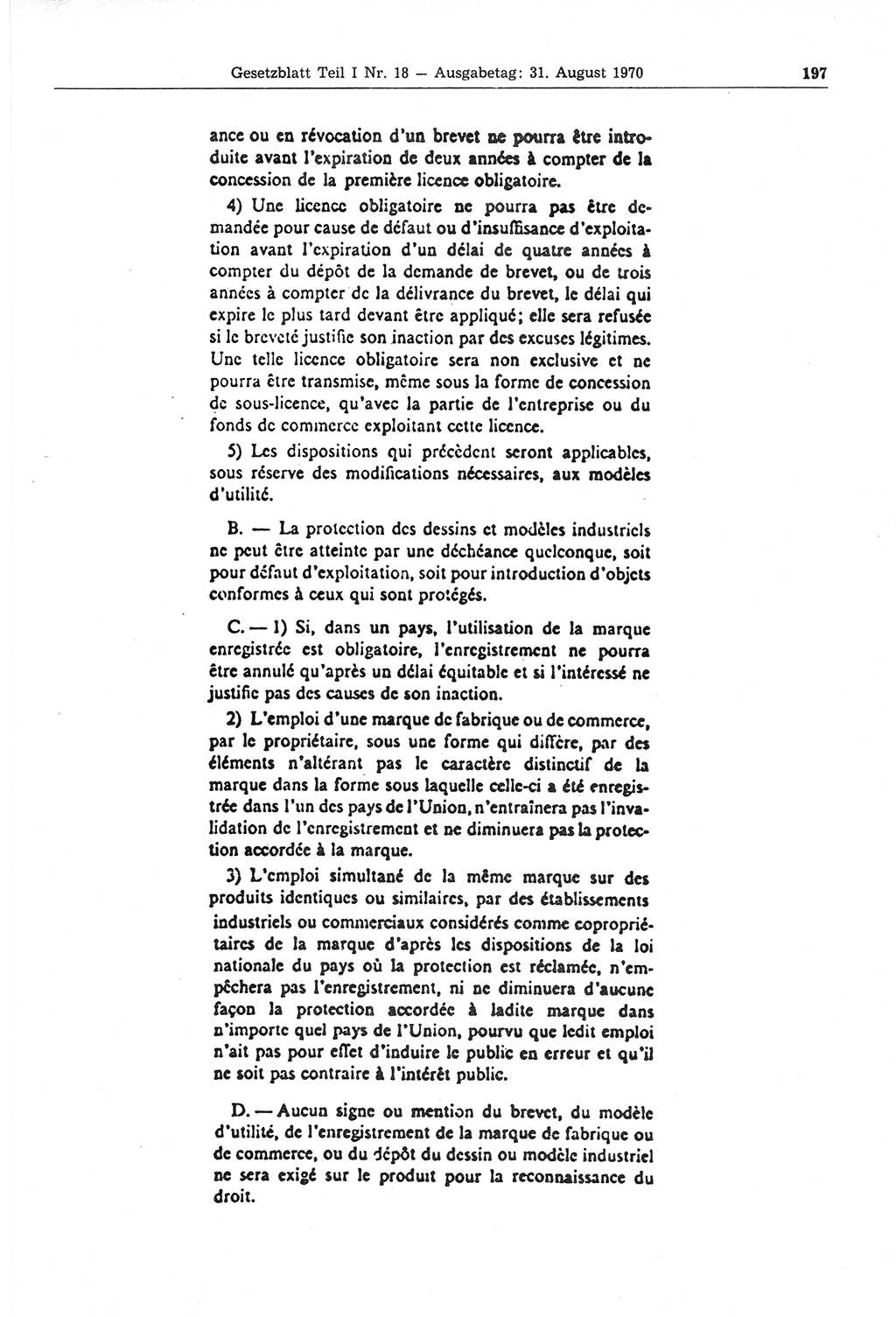 Gesetzblatt (GBl.) der Deutschen Demokratischen Republik (DDR) Teil Ⅰ 1970, Seite 197 (GBl. DDR Ⅰ 1970, S. 197)