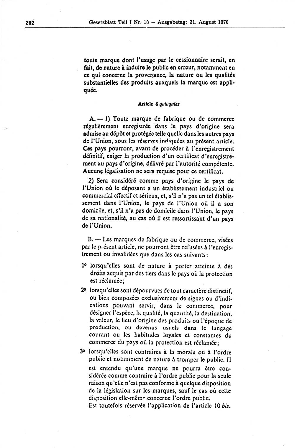 Gesetzblatt (GBl.) der Deutschen Demokratischen Republik (DDR) Teil Ⅰ 1970, Seite 202 (GBl. DDR Ⅰ 1970, S. 202)