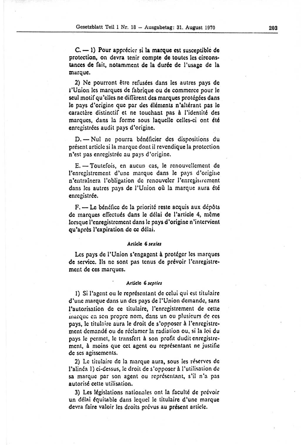 Gesetzblatt (GBl.) der Deutschen Demokratischen Republik (DDR) Teil Ⅰ 1970, Seite 203 (GBl. DDR Ⅰ 1970, S. 203)