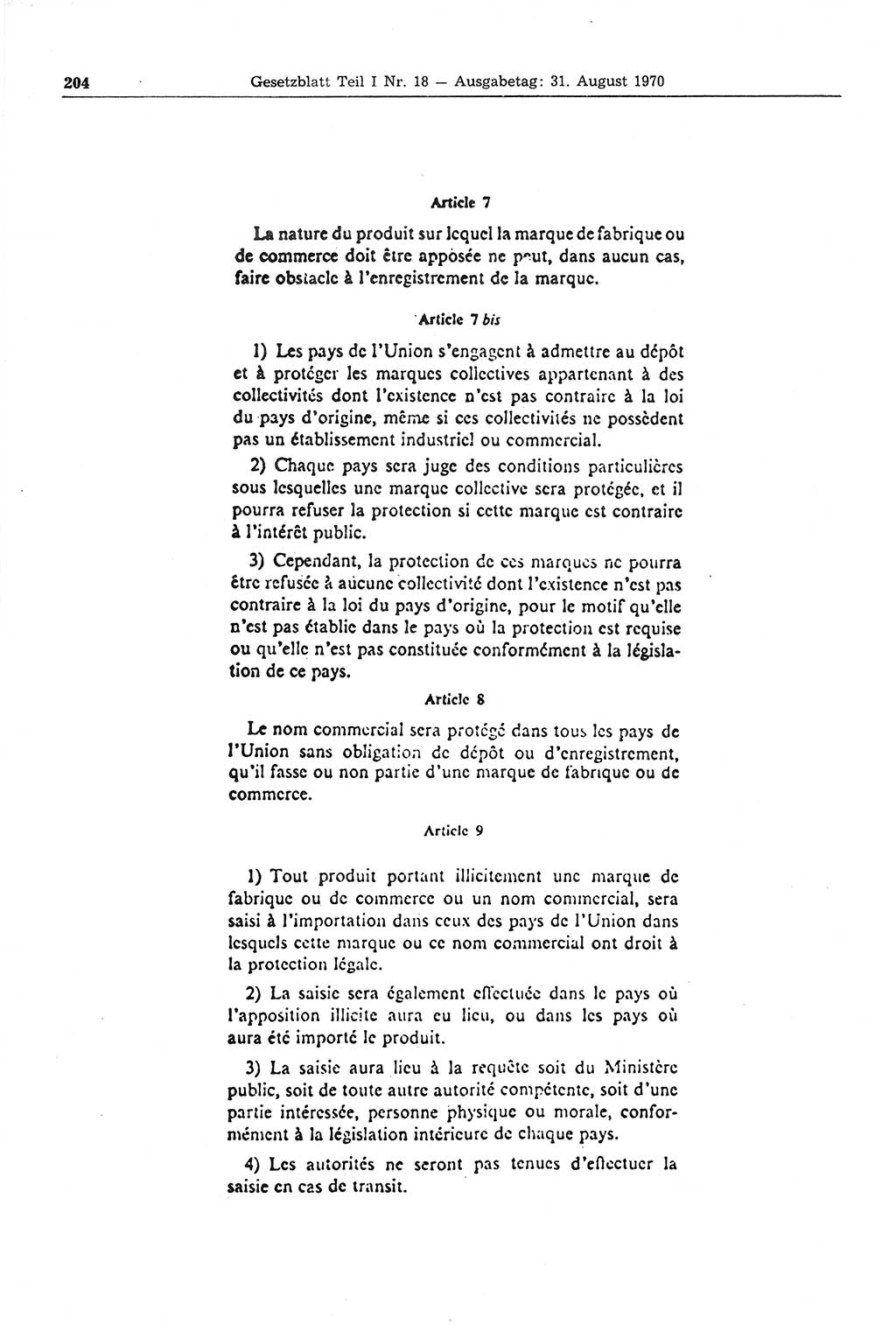 Gesetzblatt (GBl.) der Deutschen Demokratischen Republik (DDR) Teil Ⅰ 1970, Seite 204 (GBl. DDR Ⅰ 1970, S. 204)