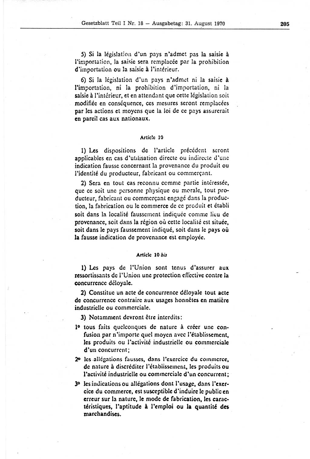 Gesetzblatt (GBl.) der Deutschen Demokratischen Republik (DDR) Teil Ⅰ 1970, Seite 205 (GBl. DDR Ⅰ 1970, S. 205)