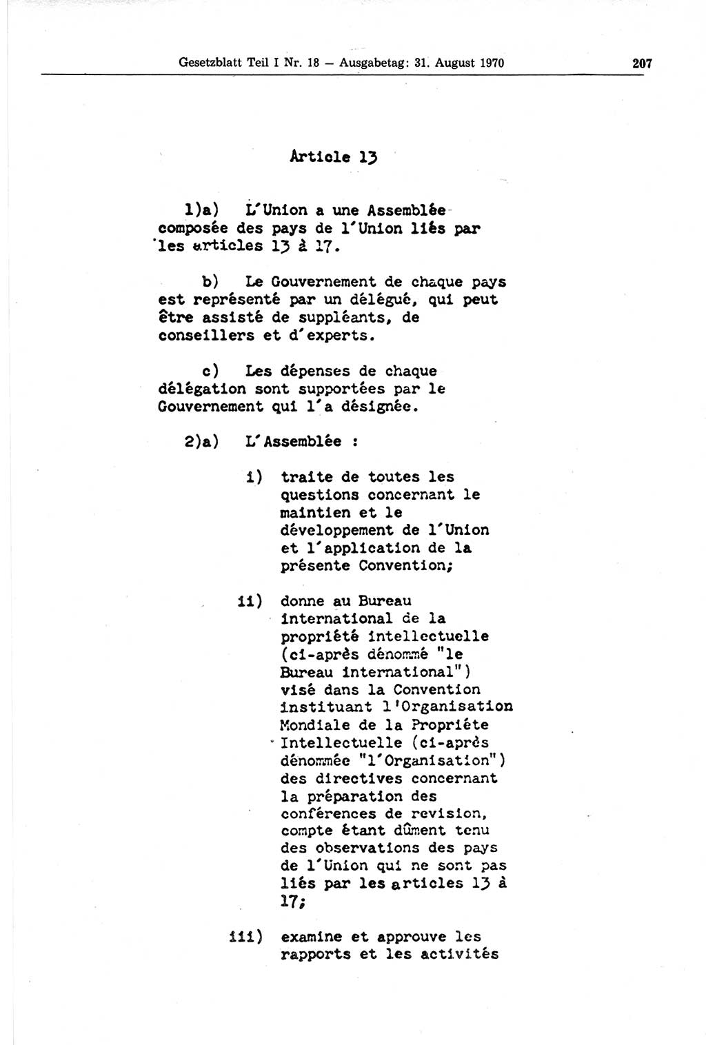 Gesetzblatt (GBl.) der Deutschen Demokratischen Republik (DDR) Teil Ⅰ 1970, Seite 207 (GBl. DDR Ⅰ 1970, S. 207)