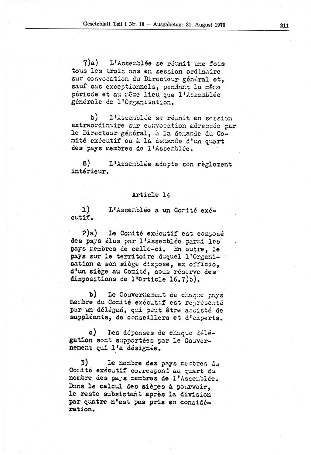 Gesetzblatt (GBl.) der Deutschen Demokratischen Republik (DDR) Teil Ⅰ 1970, Seite 211 (GBl. DDR Ⅰ 1970, S. 211)