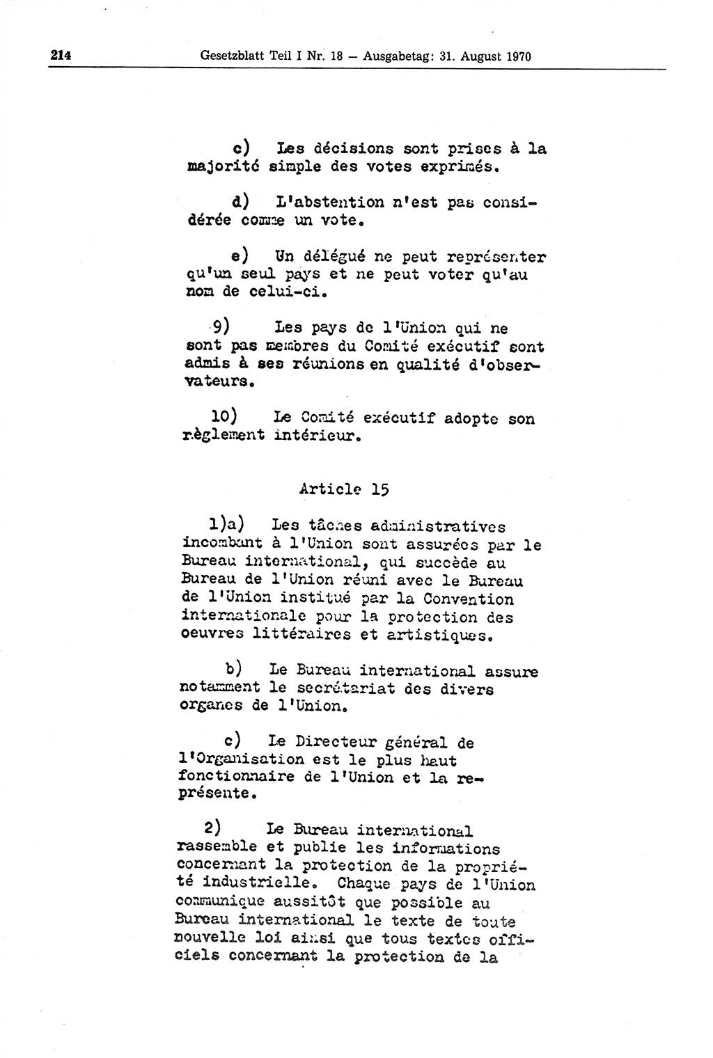 Gesetzblatt (GBl.) der Deutschen Demokratischen Republik (DDR) Teil Ⅰ 1970, Seite 214 (GBl. DDR Ⅰ 1970, S. 214)