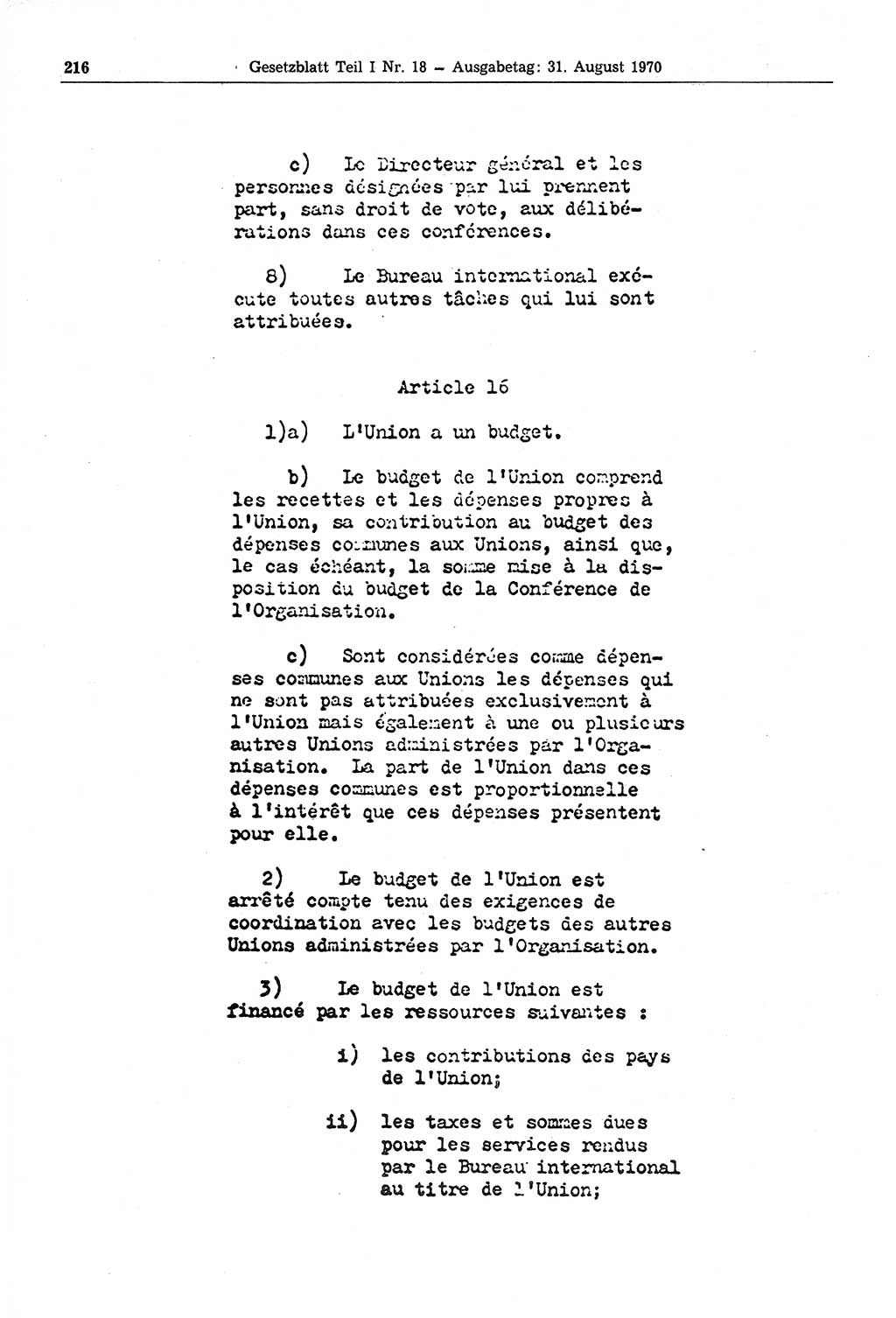 Gesetzblatt (GBl.) der Deutschen Demokratischen Republik (DDR) Teil Ⅰ 1970, Seite 216 (GBl. DDR Ⅰ 1970, S. 216)