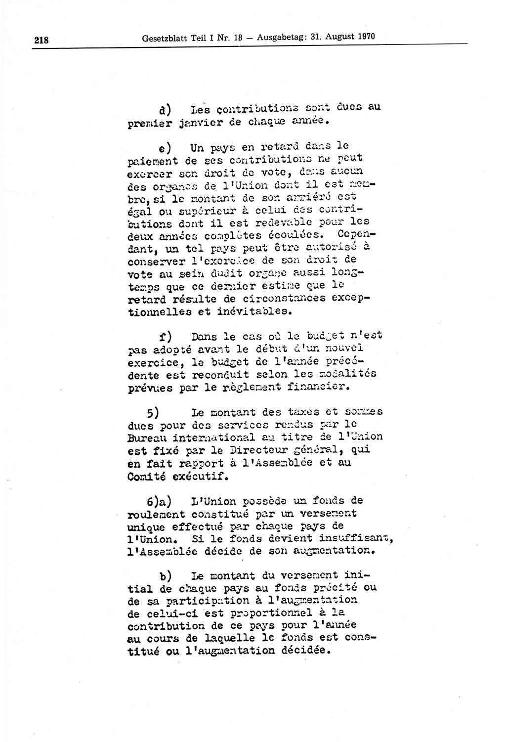Gesetzblatt (GBl.) der Deutschen Demokratischen Republik (DDR) Teil Ⅰ 1970, Seite 218 (GBl. DDR Ⅰ 1970, S. 218)