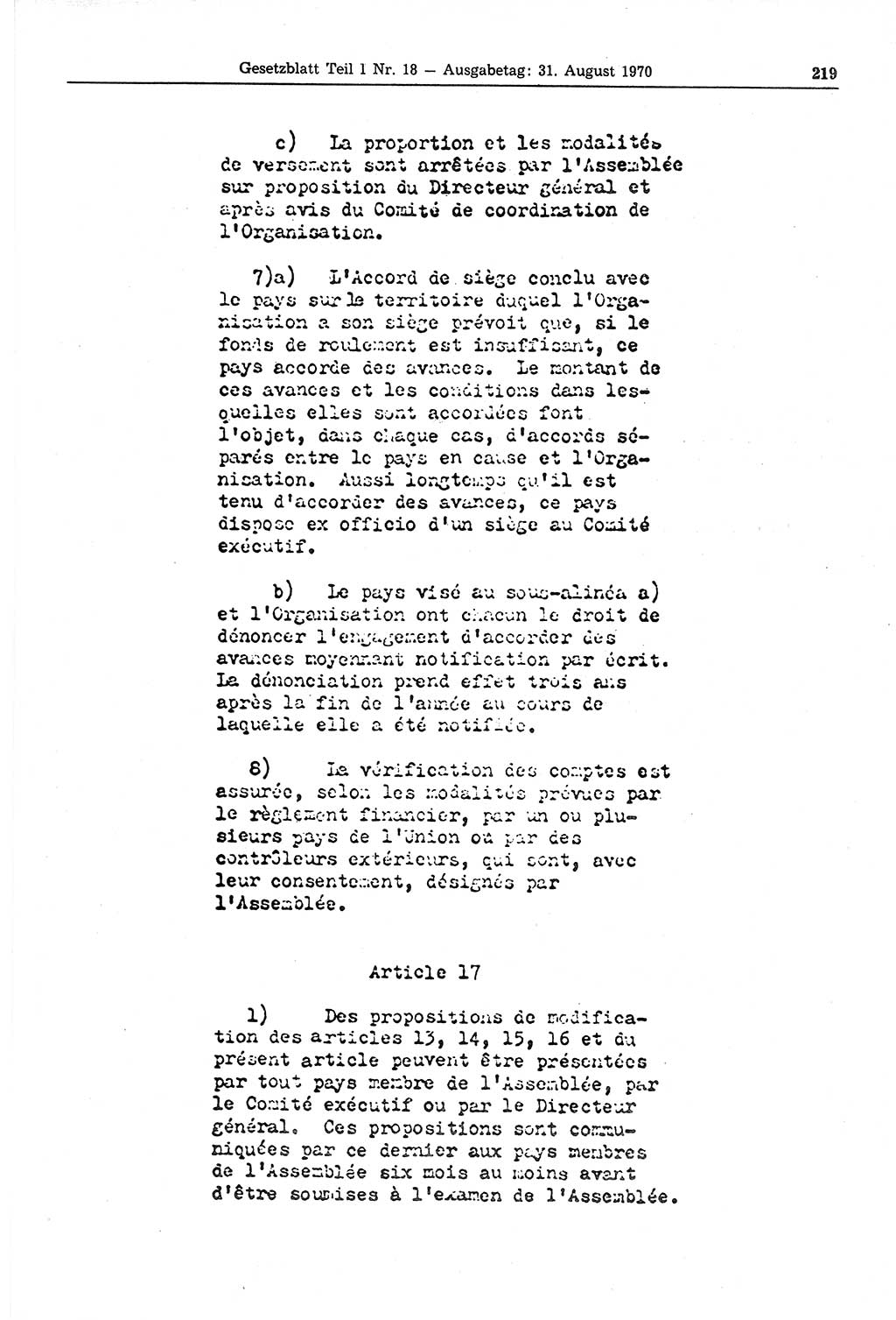 Gesetzblatt (GBl.) der Deutschen Demokratischen Republik (DDR) Teil Ⅰ 1970, Seite 219 (GBl. DDR Ⅰ 1970, S. 219)