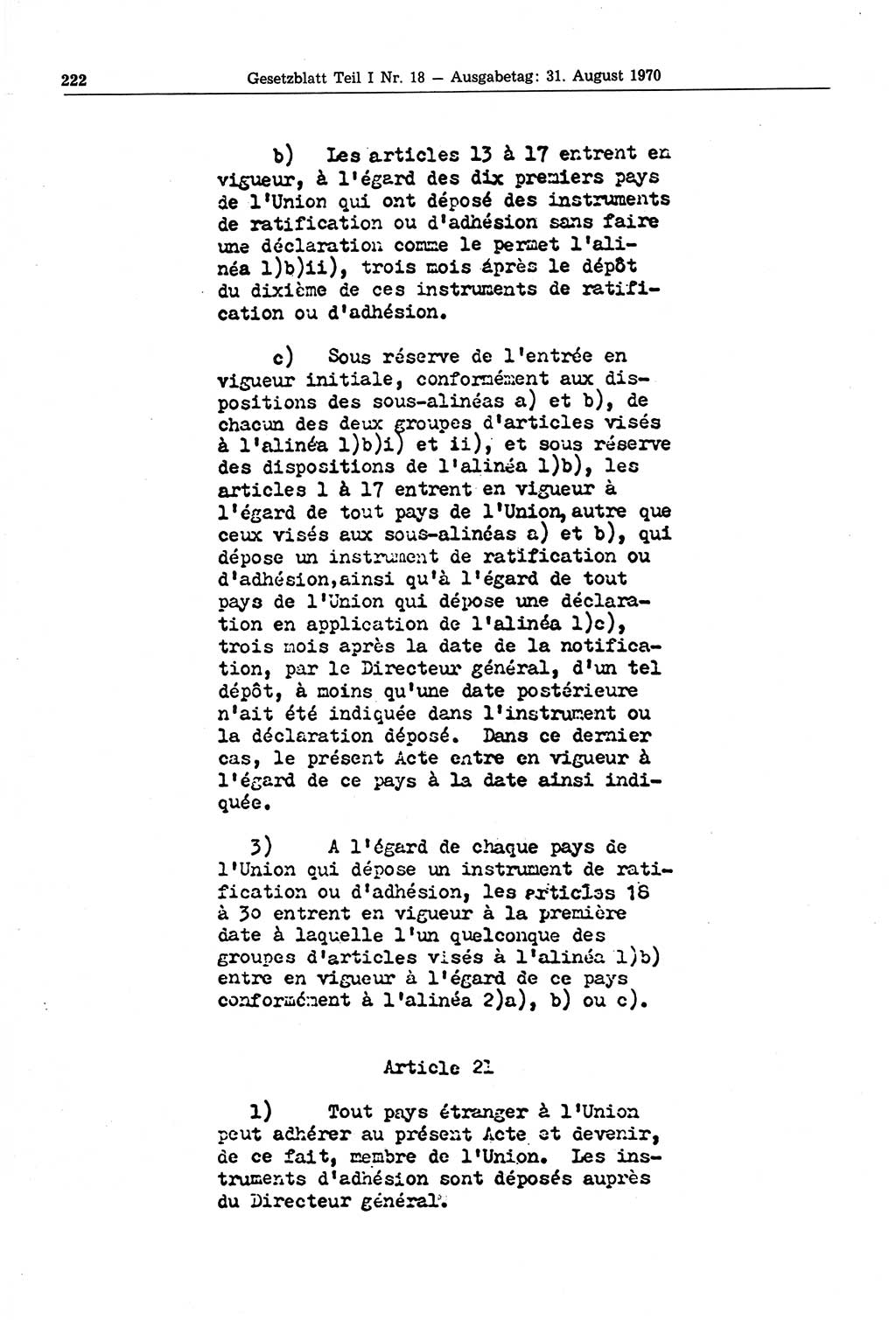 Gesetzblatt (GBl.) der Deutschen Demokratischen Republik (DDR) Teil Ⅰ 1970, Seite 222 (GBl. DDR Ⅰ 1970, S. 222)