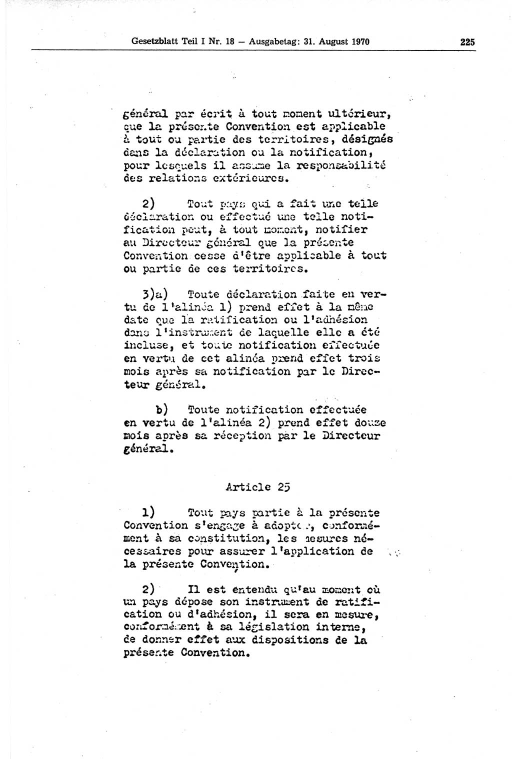 Gesetzblatt (GBl.) der Deutschen Demokratischen Republik (DDR) Teil Ⅰ 1970, Seite 225 (GBl. DDR Ⅰ 1970, S. 225)