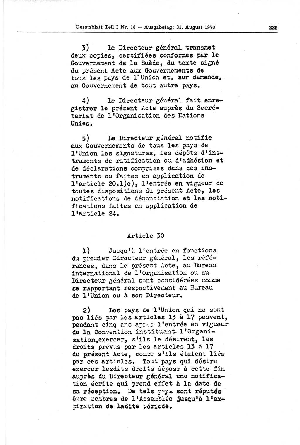 Gesetzblatt (GBl.) der Deutschen Demokratischen Republik (DDR) Teil Ⅰ 1970, Seite 229 (GBl. DDR Ⅰ 1970, S. 229)