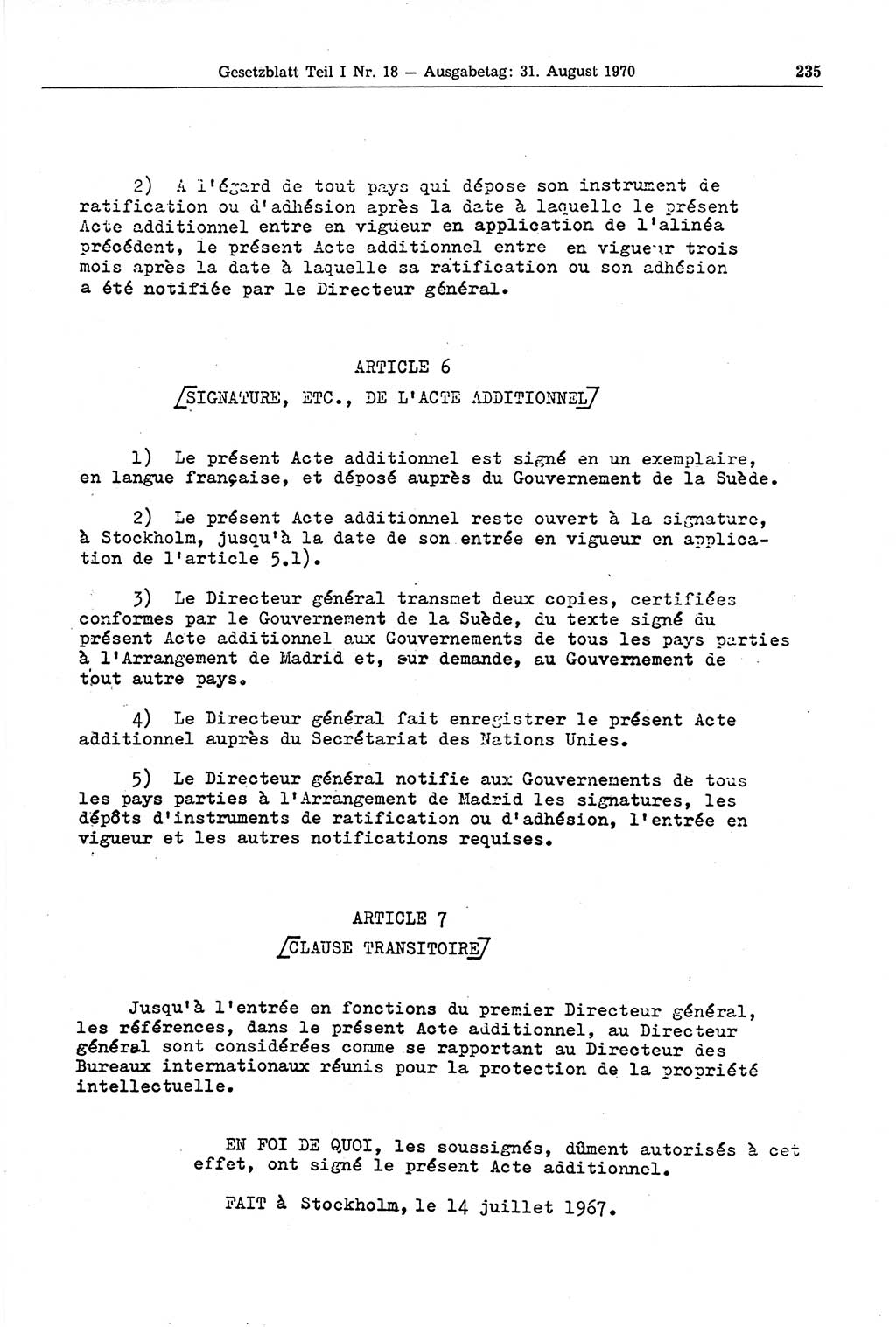 Gesetzblatt (GBl.) der Deutschen Demokratischen Republik (DDR) Teil Ⅰ 1970, Seite 235 (GBl. DDR Ⅰ 1970, S. 235)