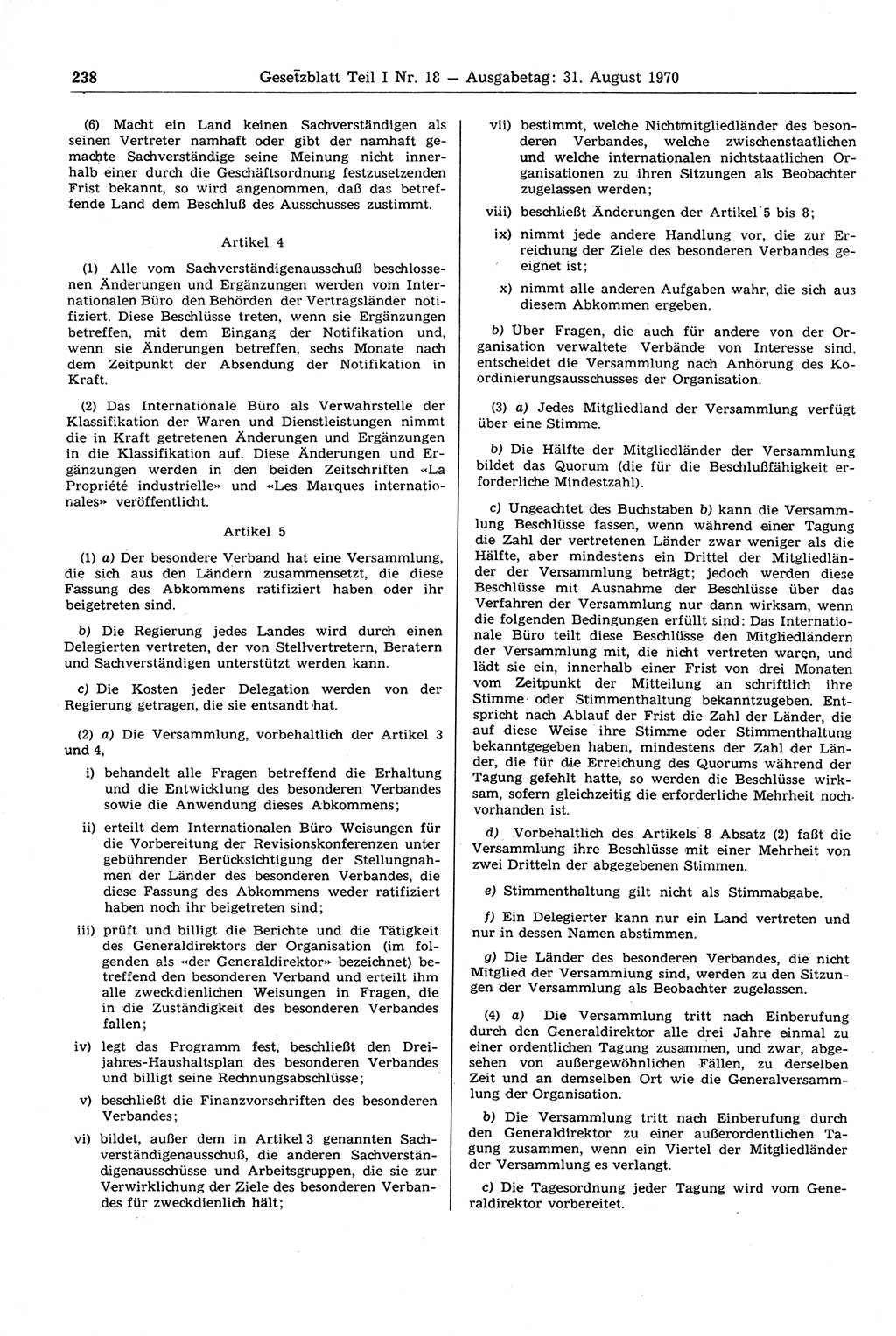 Gesetzblatt (GBl.) der Deutschen Demokratischen Republik (DDR) Teil Ⅰ 1970, Seite 238 (GBl. DDR Ⅰ 1970, S. 238)