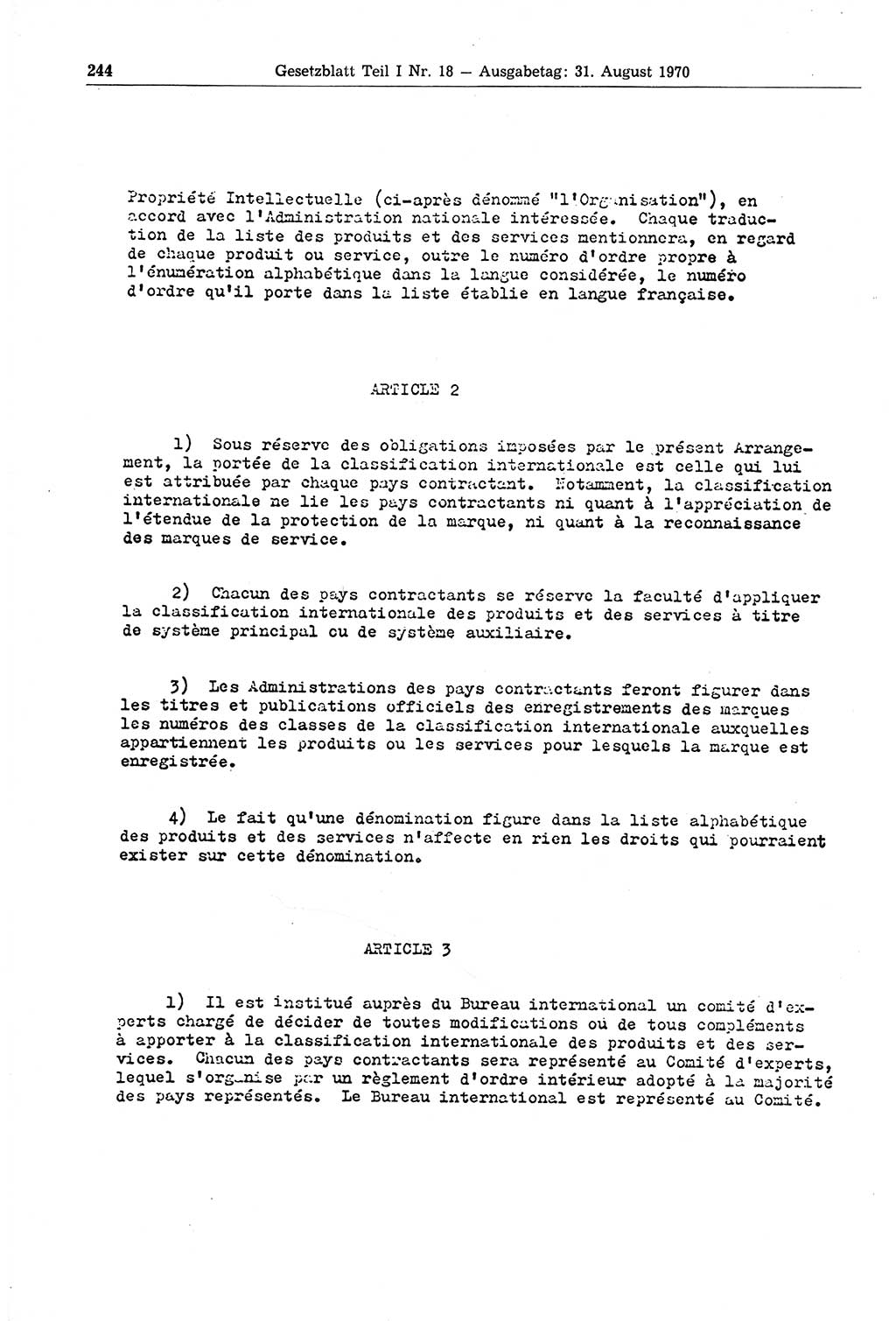 Gesetzblatt (GBl.) der Deutschen Demokratischen Republik (DDR) Teil Ⅰ 1970, Seite 244 (GBl. DDR Ⅰ 1970, S. 244)