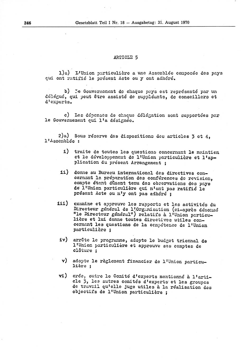 Gesetzblatt (GBl.) der Deutschen Demokratischen Republik (DDR) Teil Ⅰ 1970, Seite 246 (GBl. DDR Ⅰ 1970, S. 246)