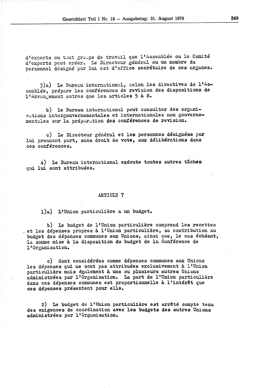 Gesetzblatt (GBl.) der Deutschen Demokratischen Republik (DDR) Teil Ⅰ 1970, Seite 249 (GBl. DDR Ⅰ 1970, S. 249)