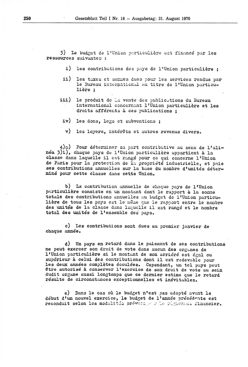 Gesetzblatt (GBl.) der Deutschen Demokratischen Republik (DDR) Teil Ⅰ 1970, Seite 250 (GBl. DDR Ⅰ 1970, S. 250)