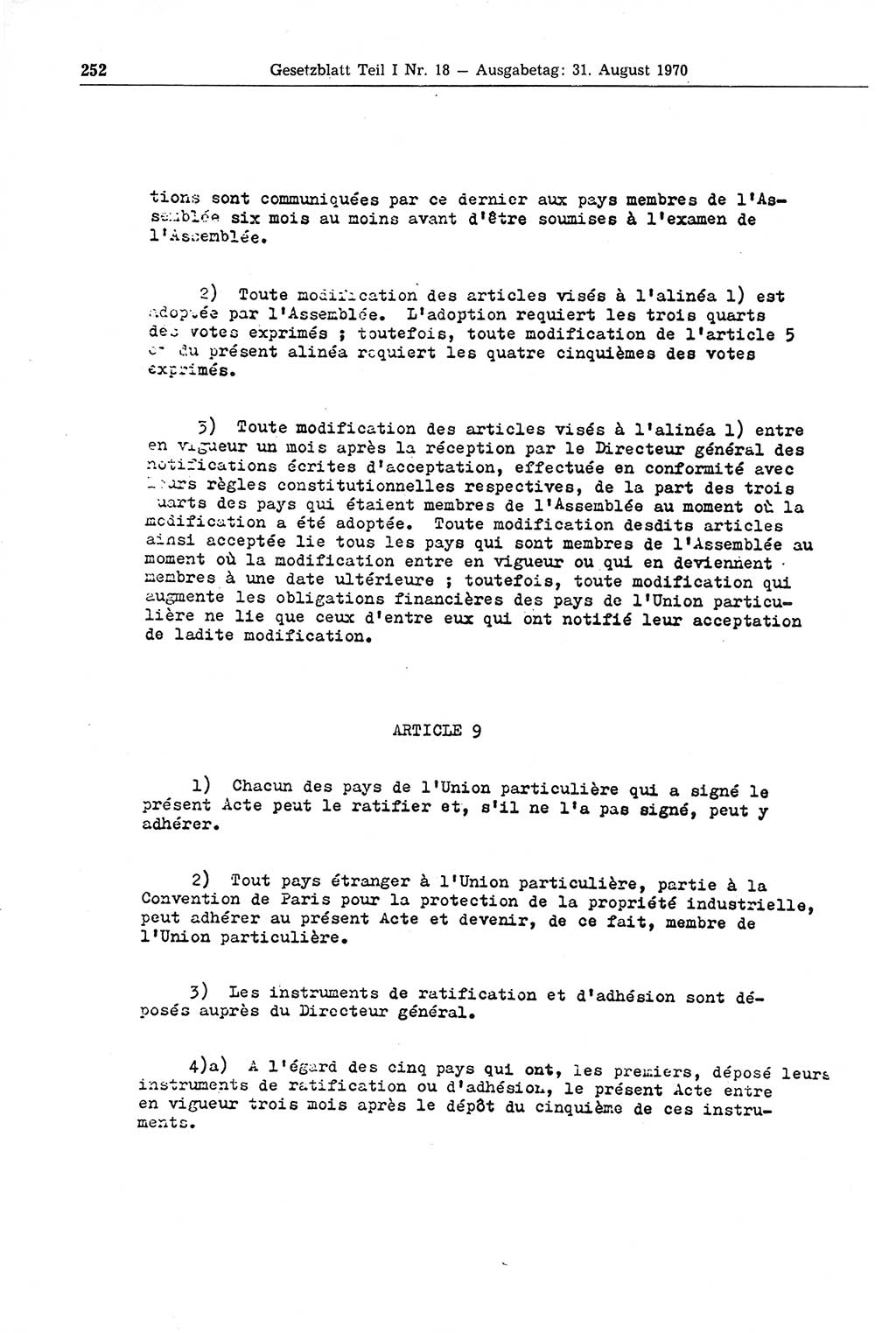 Gesetzblatt (GBl.) der Deutschen Demokratischen Republik (DDR) Teil Ⅰ 1970, Seite 252 (GBl. DDR Ⅰ 1970, S. 252)