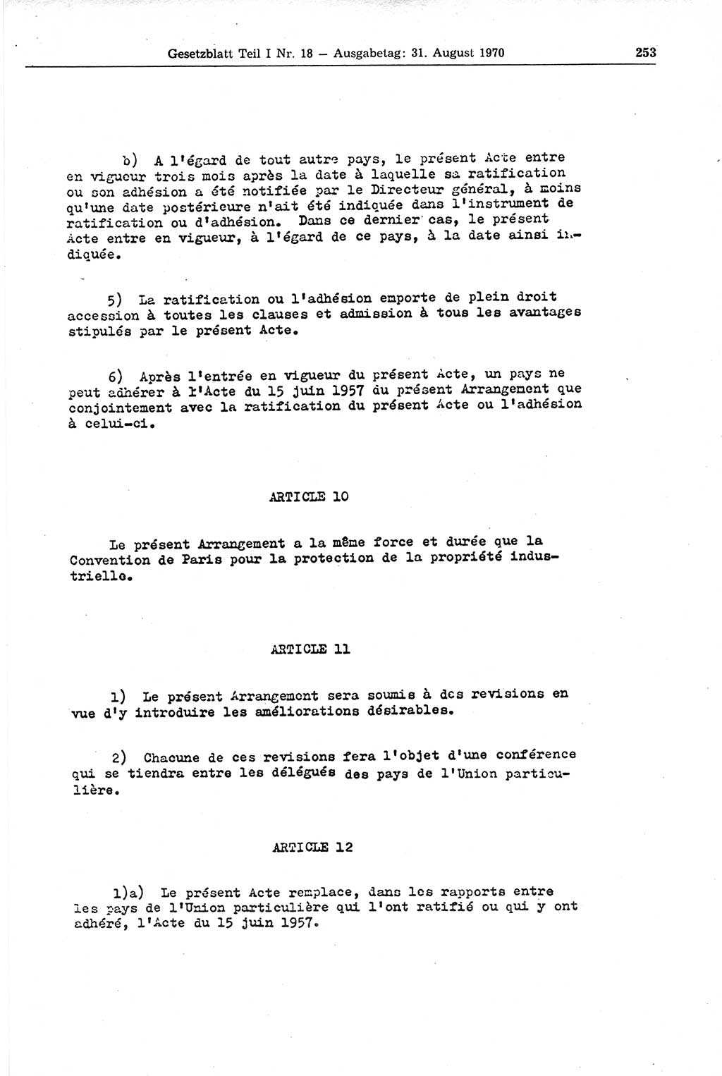 Gesetzblatt (GBl.) der Deutschen Demokratischen Republik (DDR) Teil Ⅰ 1970, Seite 253 (GBl. DDR Ⅰ 1970, S. 253)