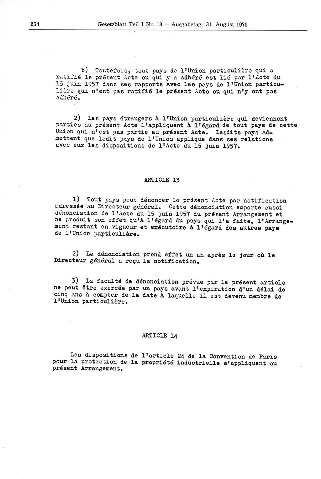 Gesetzblatt (GBl.) der Deutschen Demokratischen Republik (DDR) Teil Ⅰ 1970, Seite 254 (GBl. DDR Ⅰ 1970, S. 254)