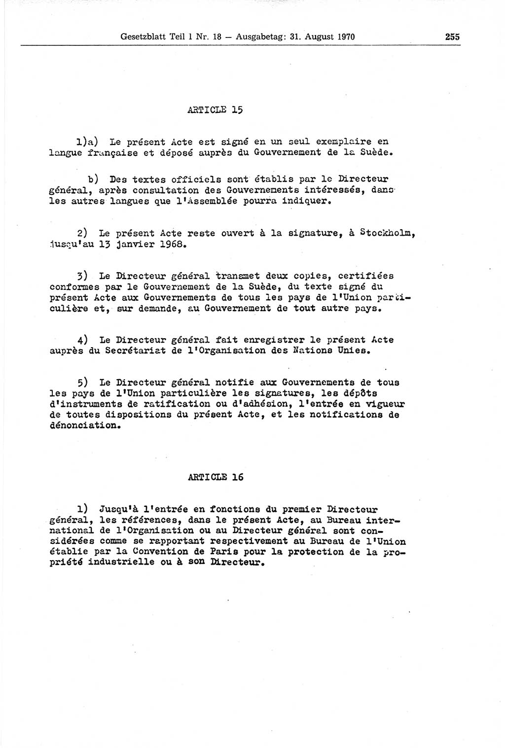 Gesetzblatt (GBl.) der Deutschen Demokratischen Republik (DDR) Teil Ⅰ 1970, Seite 255 (GBl. DDR Ⅰ 1970, S. 255)
