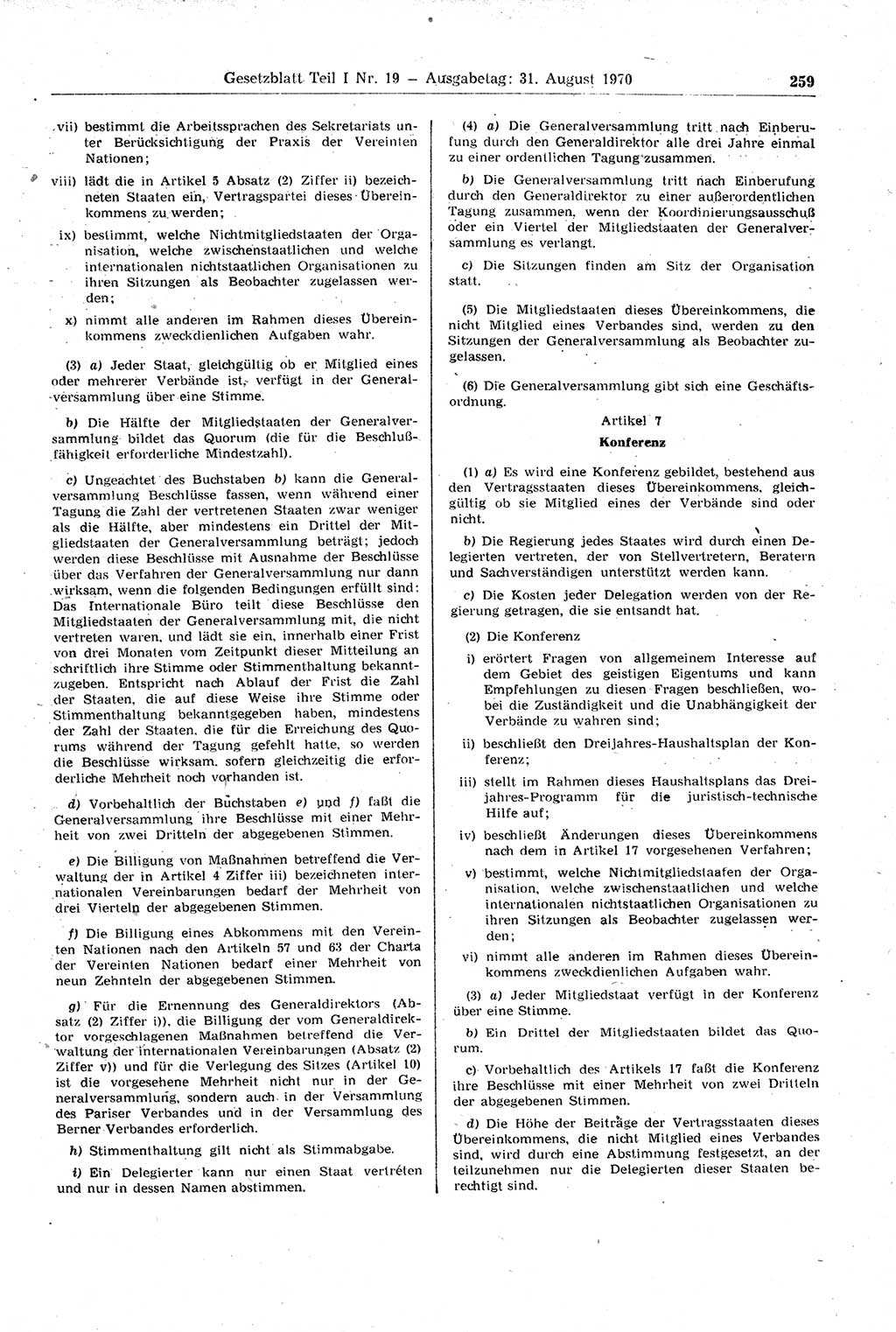 Gesetzblatt (GBl.) der Deutschen Demokratischen Republik (DDR) Teil Ⅰ 1970, Seite 259 (GBl. DDR Ⅰ 1970, S. 259)