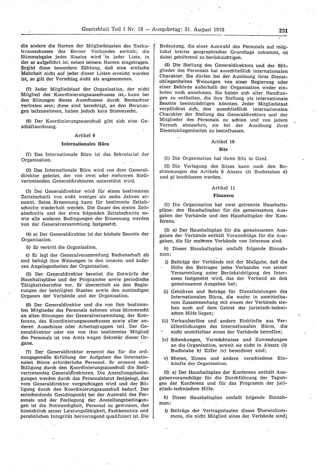 Gesetzblatt (GBl.) der Deutschen Demokratischen Republik (DDR) Teil Ⅰ 1970, Seite 261 (GBl. DDR Ⅰ 1970, S. 261)