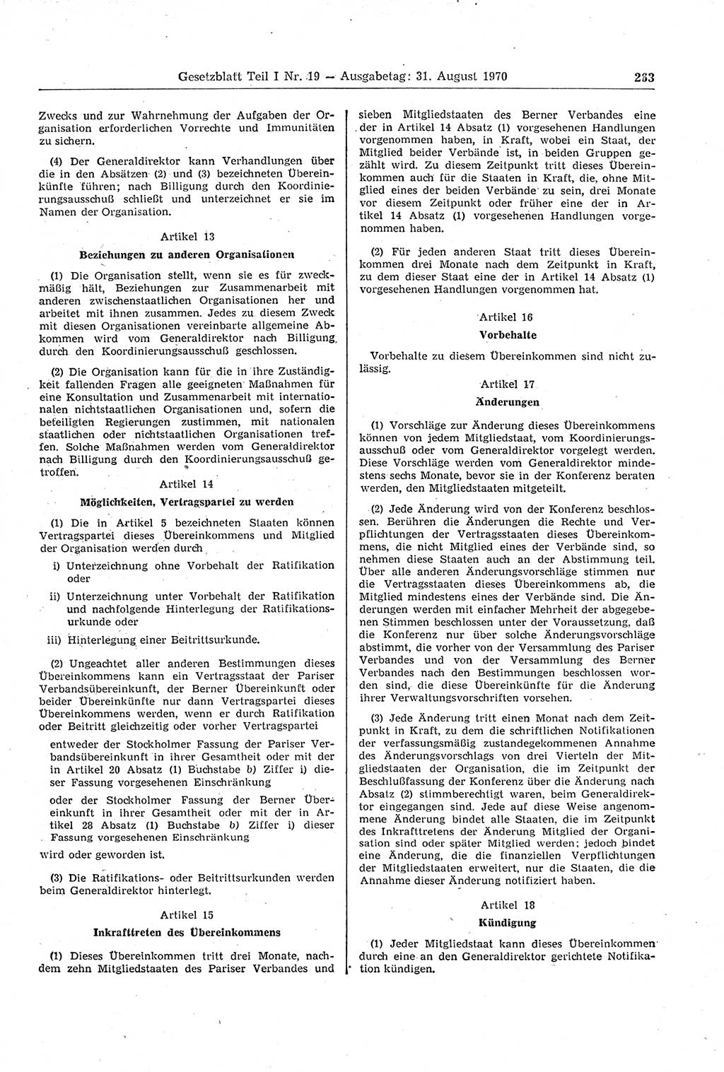 Gesetzblatt (GBl.) der Deutschen Demokratischen Republik (DDR) Teil Ⅰ 1970, Seite 263 (GBl. DDR Ⅰ 1970, S. 263)