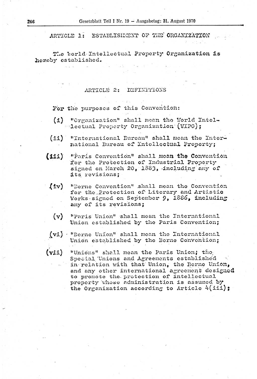 Gesetzblatt (GBl.) der Deutschen Demokratischen Republik (DDR) Teil Ⅰ 1970, Seite 266 (GBl. DDR Ⅰ 1970, S. 266)